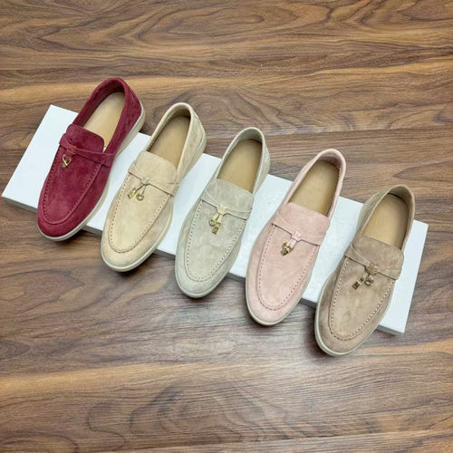 高级外贸高丝光羊反绒流苏锁扣乐福鞋女平底懒人一脚蹬老钱风单鞋