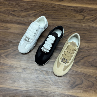 休闲运动鞋 小白鞋 女复古透气阿甘鞋 高品质外贸真皮水钻扣饰德训鞋