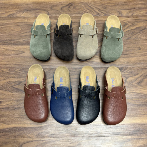 高货外贸休闲风勃肯鞋麂皮软木底半包头搭扣软底拖鞋一脚蹬懒人拖