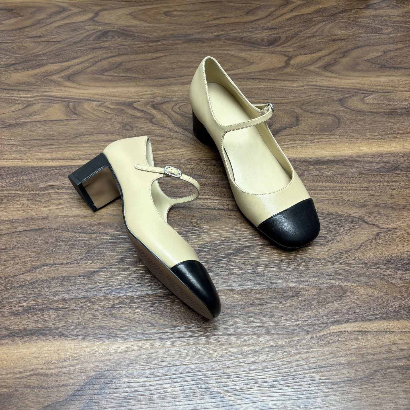 高级羊皮小香风玛丽珍鞋女一字带粗跟拼色法式气质单鞋中跟配裙子,女鞋,玛丽珍鞋,淘宝优惠券,粉丝福利购,淘宝优惠卷