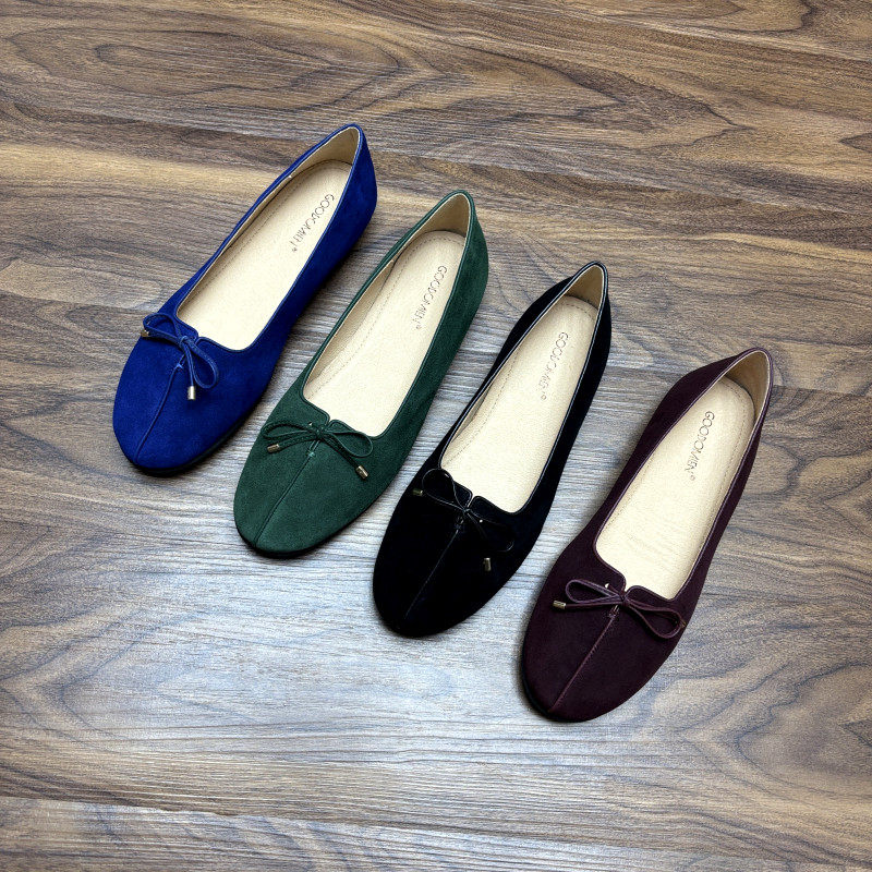 新中式羊反绒芭蕾鞋女软底不累脚蝴蝶结平底单鞋旗袍鞋配裙子复古