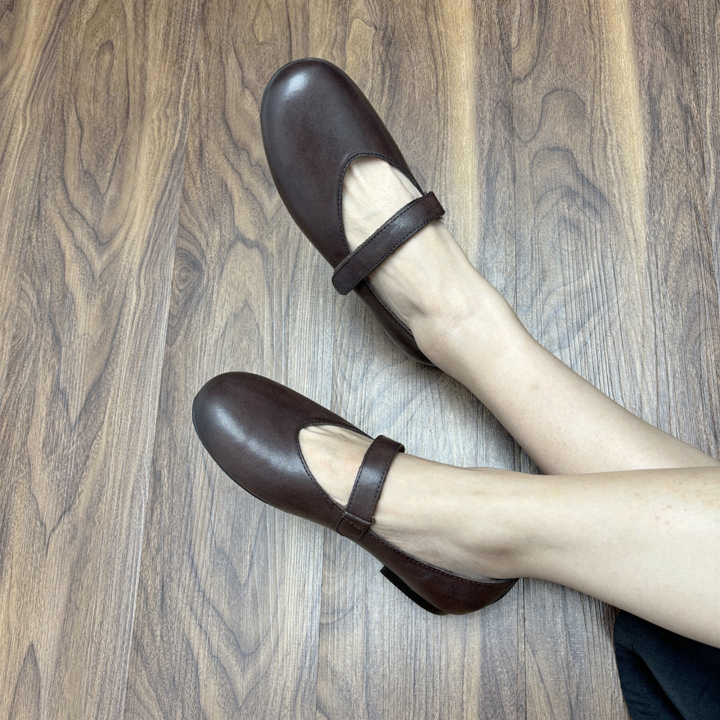 高级水染植鞣牛皮复古玛丽珍鞋