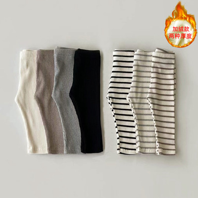 坑条弹力打底裤条纹修身裤