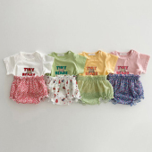 新款 薄款 男女宝宝短袖 两件套婴儿衣服儿童洋气套装 潮 短裤 2026夏季