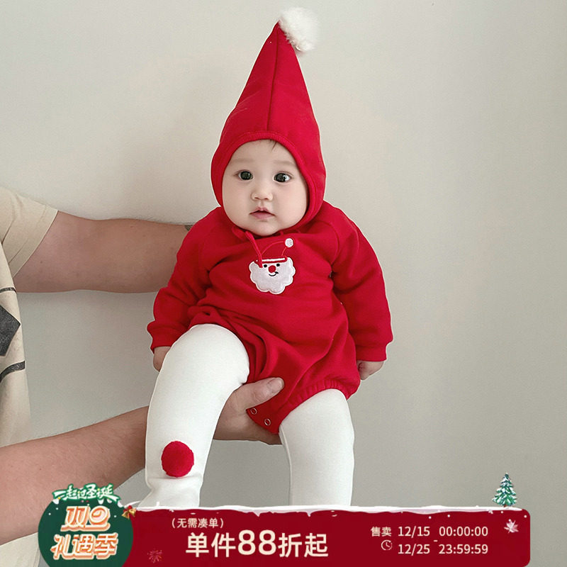 卡通圣诞服新年哈衣加绒保暖