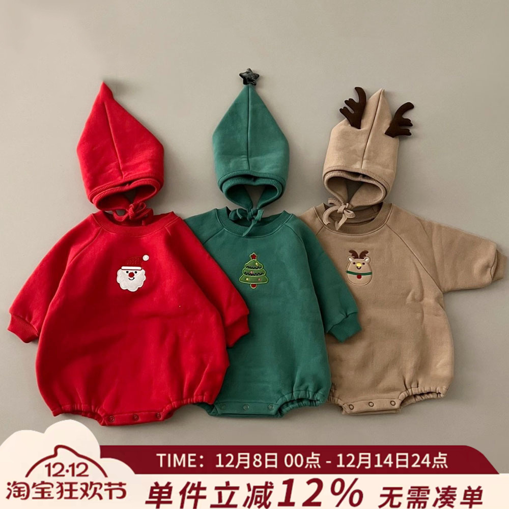 圣诞套装加绒加厚保暖爬服洋气