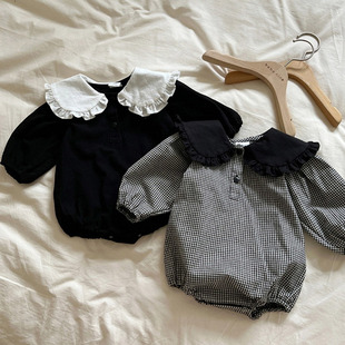 2026春秋装新款女宝宝可爱包屁衣洋气大翻领哈衣女婴童连身衣爬服