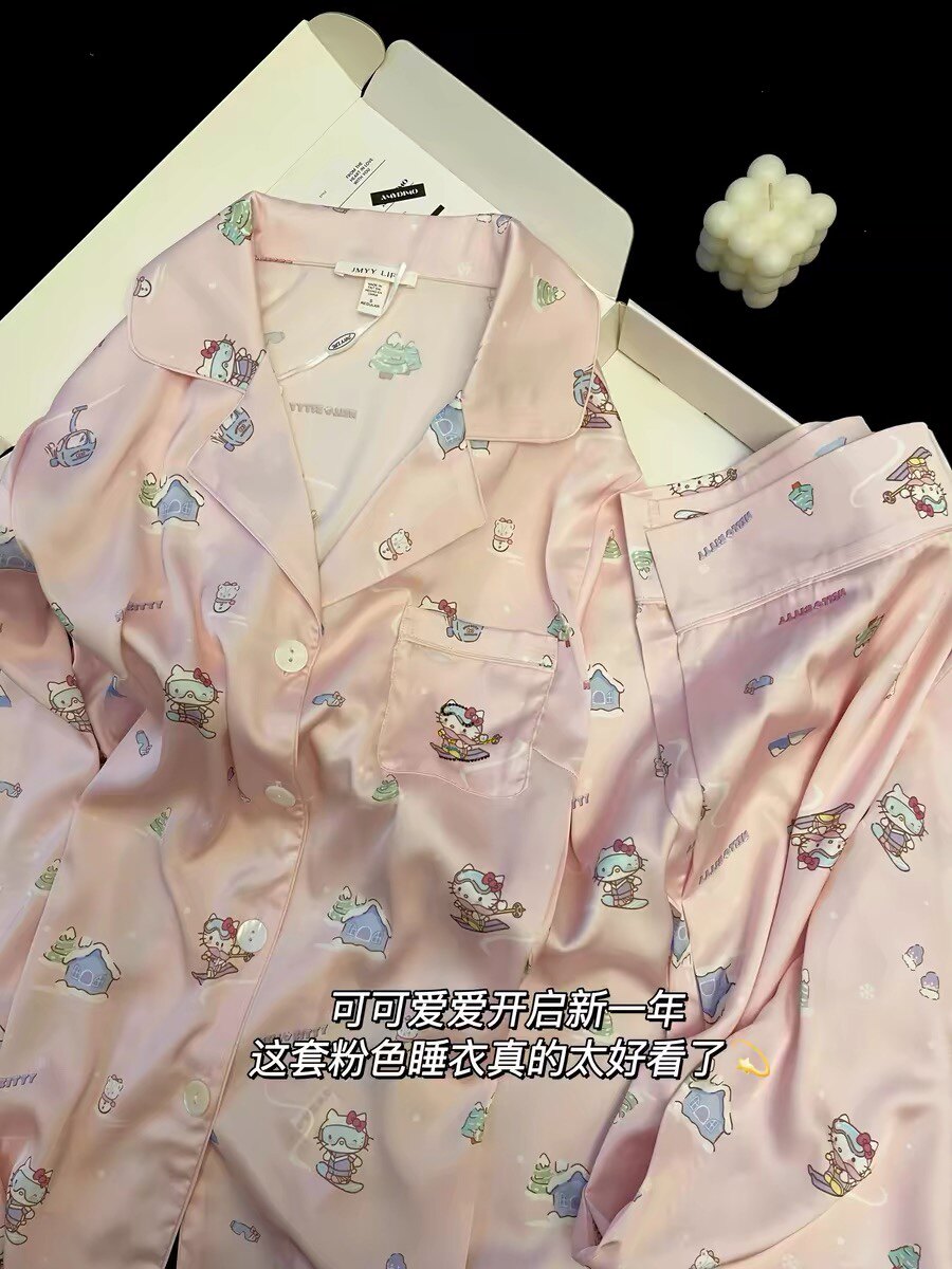 「樱花粉kt」欣欣子同款缎面冰丝卡通日系家居服睡衣礼盒套装夏季