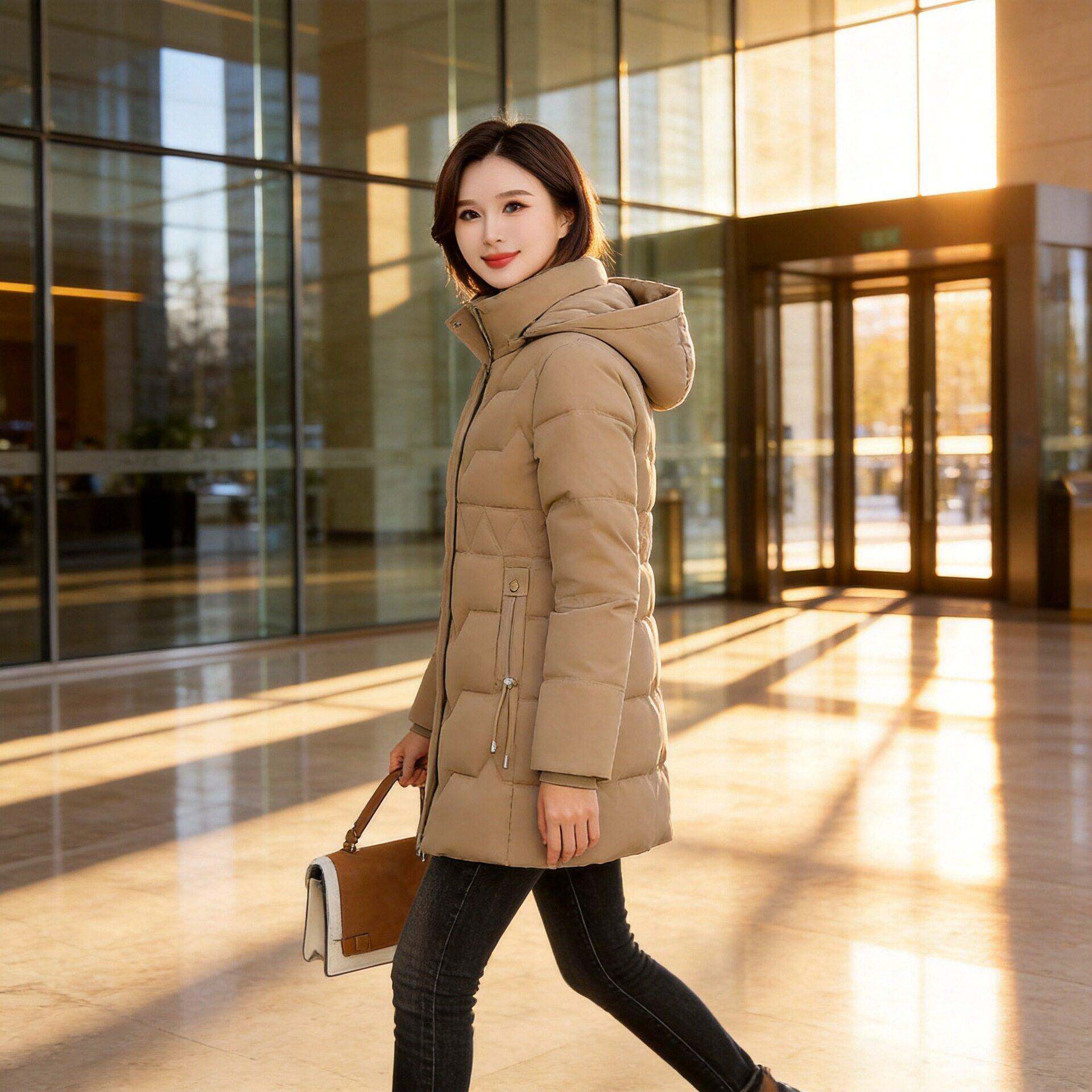 爆款棉服女中长款2026冬季新款修身显瘦加厚韩版可拆卸帽棉衣外套