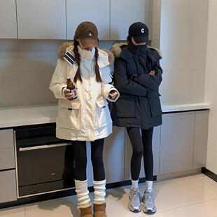 中款棉服女2025年冬季新款中长款宽松情侣派克服工装加厚棉袄外套