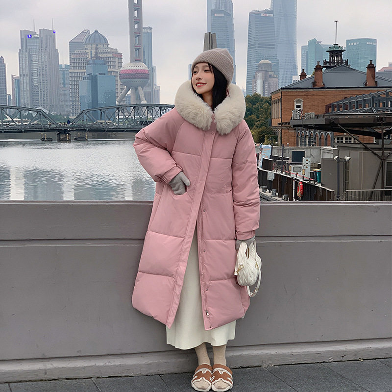 羽绒棉服女中长款2024冬季新款时尚韩版大毛领设计感加厚棉衣