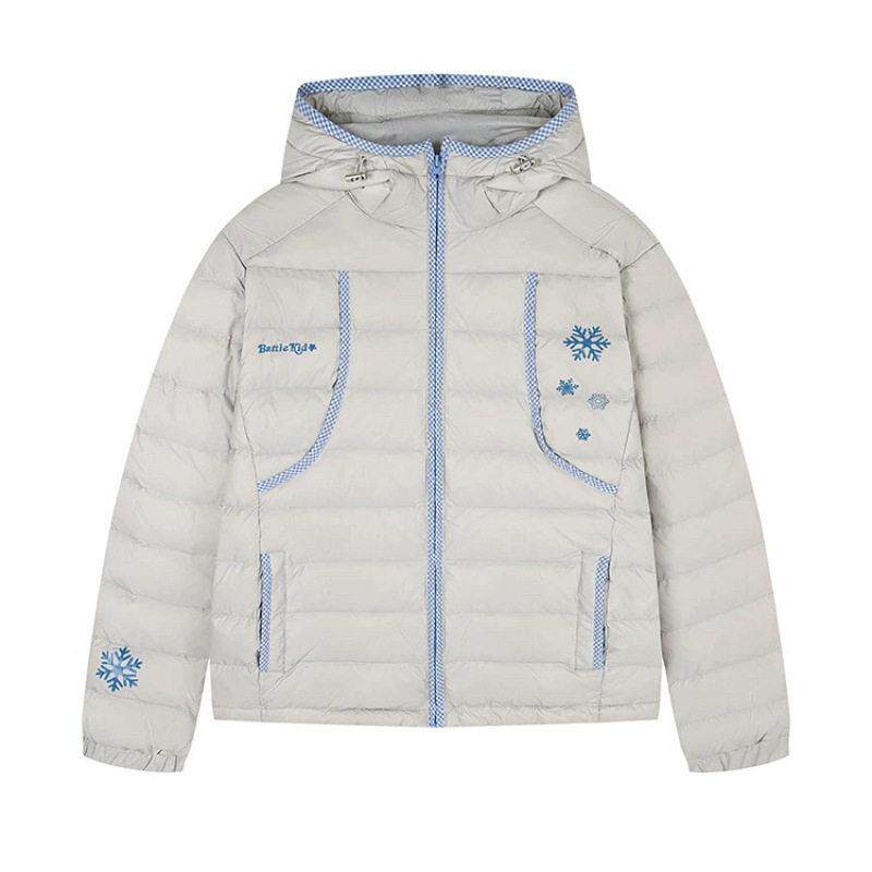 小个子冬季雪花连帽轻薄棉服女面包服宽松洋气百搭保暖短款棉袄