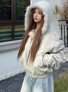 国潮座山雕毛绒冬季女2025年棉服短款保暖加厚夹棉外套棉衣情侣