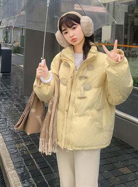 牛角扣短款羽绒棉服女冬季小个子面包服立领加厚保暖棉衣学生外套