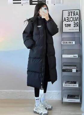 中长款羽绒棉服女冬季2025年oversize棉袄小个子加厚棉衣外套纯色