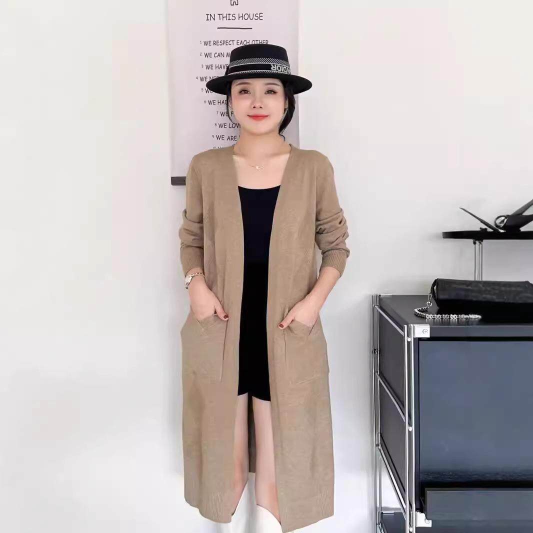 包芯纱早春新款开衫外套女中长款宽松毛衣外搭披肩慵懒针织衫女