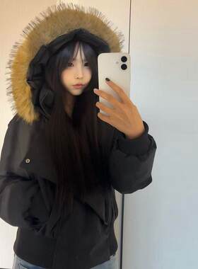 大毛领短款巨好看羽绒棉服女款2026冬小个子外套新款加厚棉衣外套