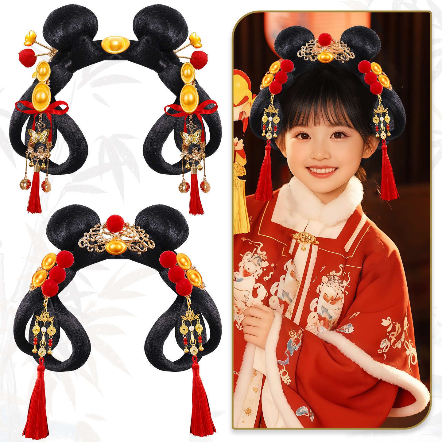 汉服简约古装手工发饰可爱元宝流苏发饰可爱儿童宫廷风妆造发髻女