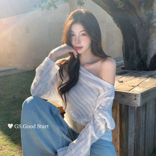 依依家质休闲慵懒风宽松百搭针织衫 M0083E 配可拆卸腰带