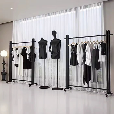 高档服装店落地式服装展示架中岛架带轮子挂衣架直播间用简约现代