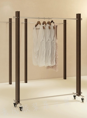 服装店展示架衣架落地立式直播间陈列架木头元素新款中岛架网红