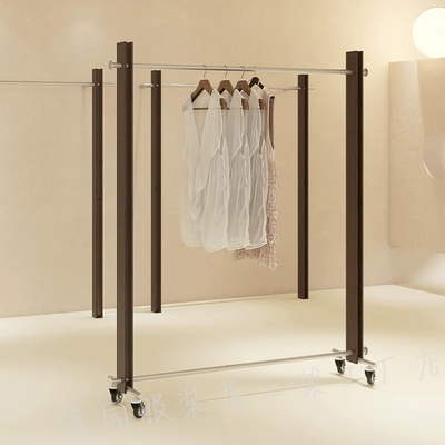 服装店展示架衣架落地立式直播间陈列架木头元素新款中岛架网红