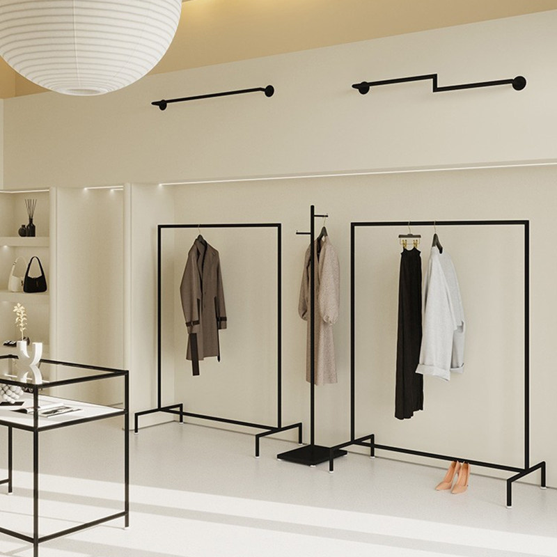 服装店专用落地式挂衣架展示架黑色简约现代中岛架侧挂组合新款