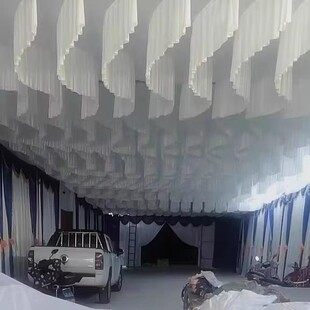 白事S型吊顶纱瑞士网纱灵堂装饰葬礼室内吊顶布置白冰稠吊顶纱幔