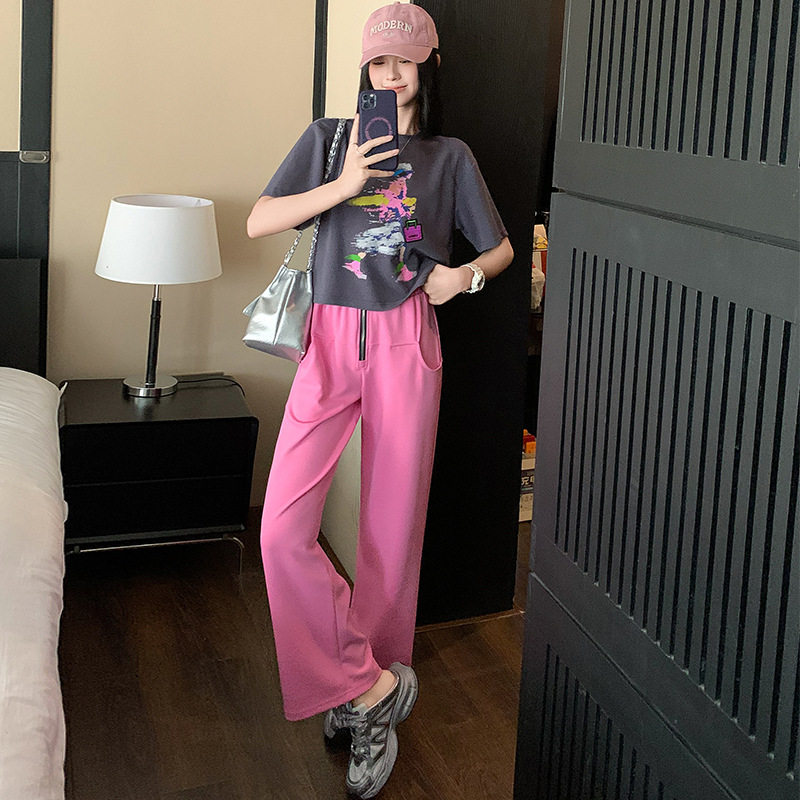 休闲运动套装女2025夏季新款时尚洋气减龄灰色短袖阔腿裤两件套