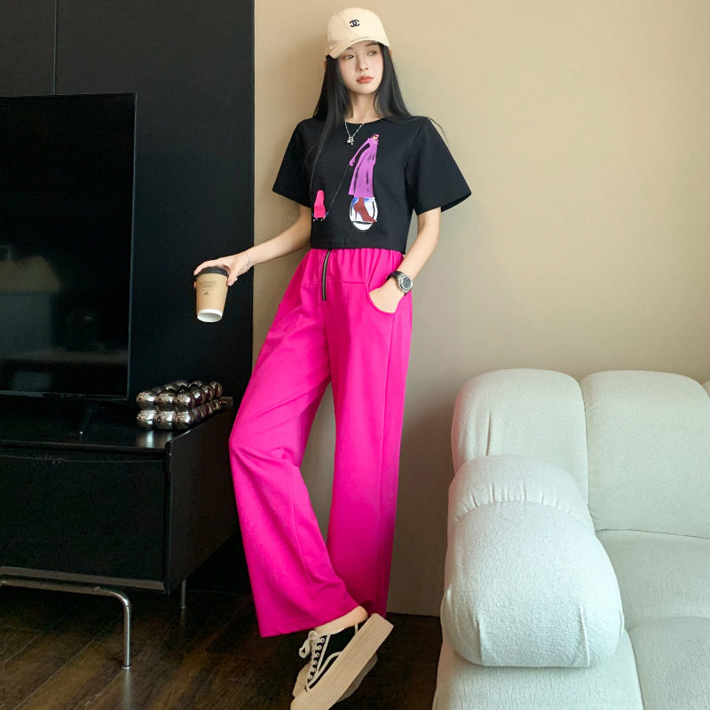 欧货休闲运动套装女夏季2025新款时尚洋气个性卡通印花短袖两件套