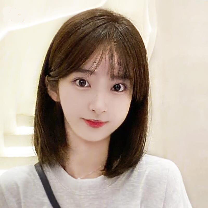 假发女短发自然全头套式网红时尚装扮圆脸锁骨发造型中长发假发套