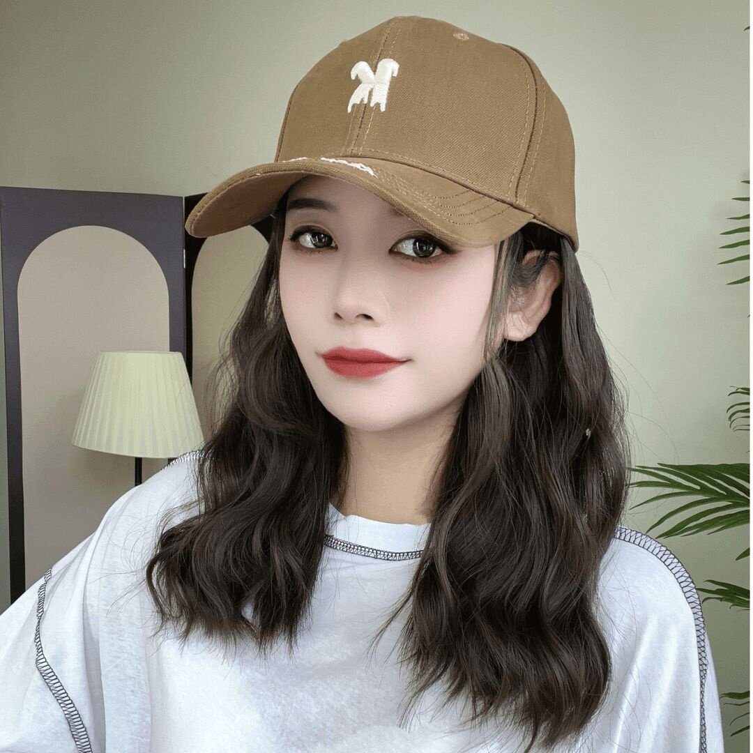 帽子假发一体时尚新款K标棒球帽水波纹发型 减龄百搭帽子造型装扮
