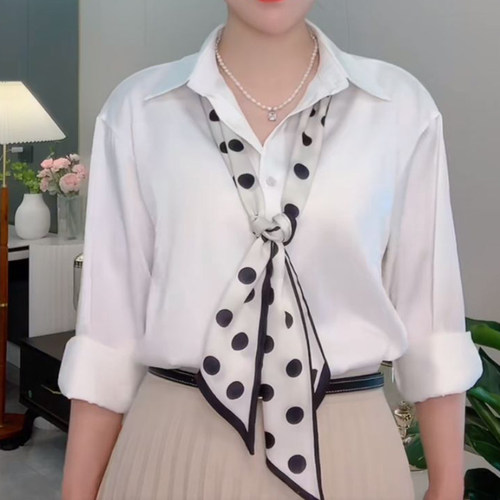 夏季新款波点长条小丝巾女护颈围脖子搭配衬衫飘带丝带围巾薄款