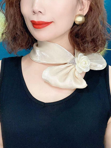 2026春秋新款清风纱护颈花朵耳朵巾丝巾时尚百搭遮颈纹围巾围脖