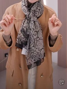 2025春秋新款时尚百搭冬季山茶花围巾优柔纱长巾沙滩巾丝巾披肩