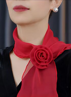 2026春秋新款韩版纯色玫瑰花丝巾女时尚百搭薄款围巾护颈气质围脖