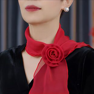 2026春夏新款韩版纯色玫瑰花丝巾女时尚百搭薄款围巾护颈气质围脖