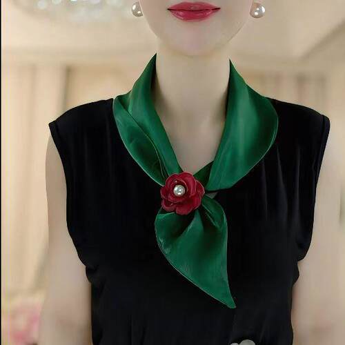 2026春夏新款时尚百搭清风纱花朵耳朵巾丝巾亮钻遮颈纹护颈围巾