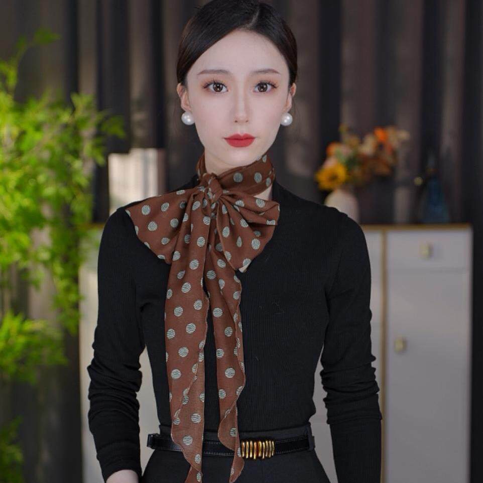 韩系波点丝巾系脖高级感女2026春夏新款丝带脖饰飘带领巾搭配长条图片