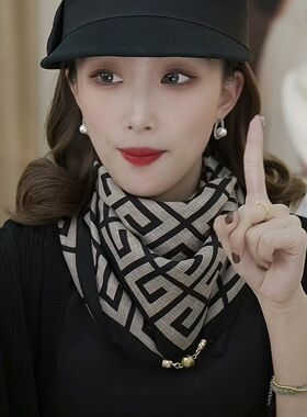 2026春秋新款65*65方巾磁吸扣围巾女百搭护颈保暖丝巾围脖
