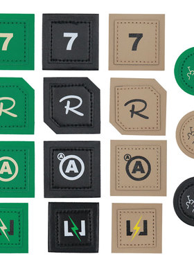 绿色时尚皮革布贴缝纫装饰贴字母印花布标衣服补丁标服装辅料贴花