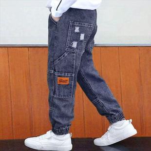 男童牛仔长裤2025春秋新款洋气韩版中大儿童束脚裤休闲一体绒裤子
