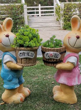 氧化镁兔子花盆幼儿园花园摆件