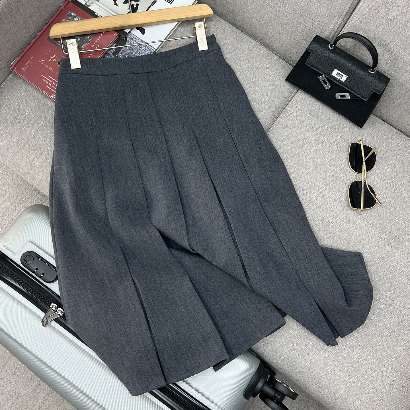 羊毛混纺~极简风高腰A字半身裙中长款显瘦百搭通勤百褶毛呢裙伞裙,女装/女士精品,半身裙,淘宝优惠券,粉丝福利购,淘宝优惠卷
