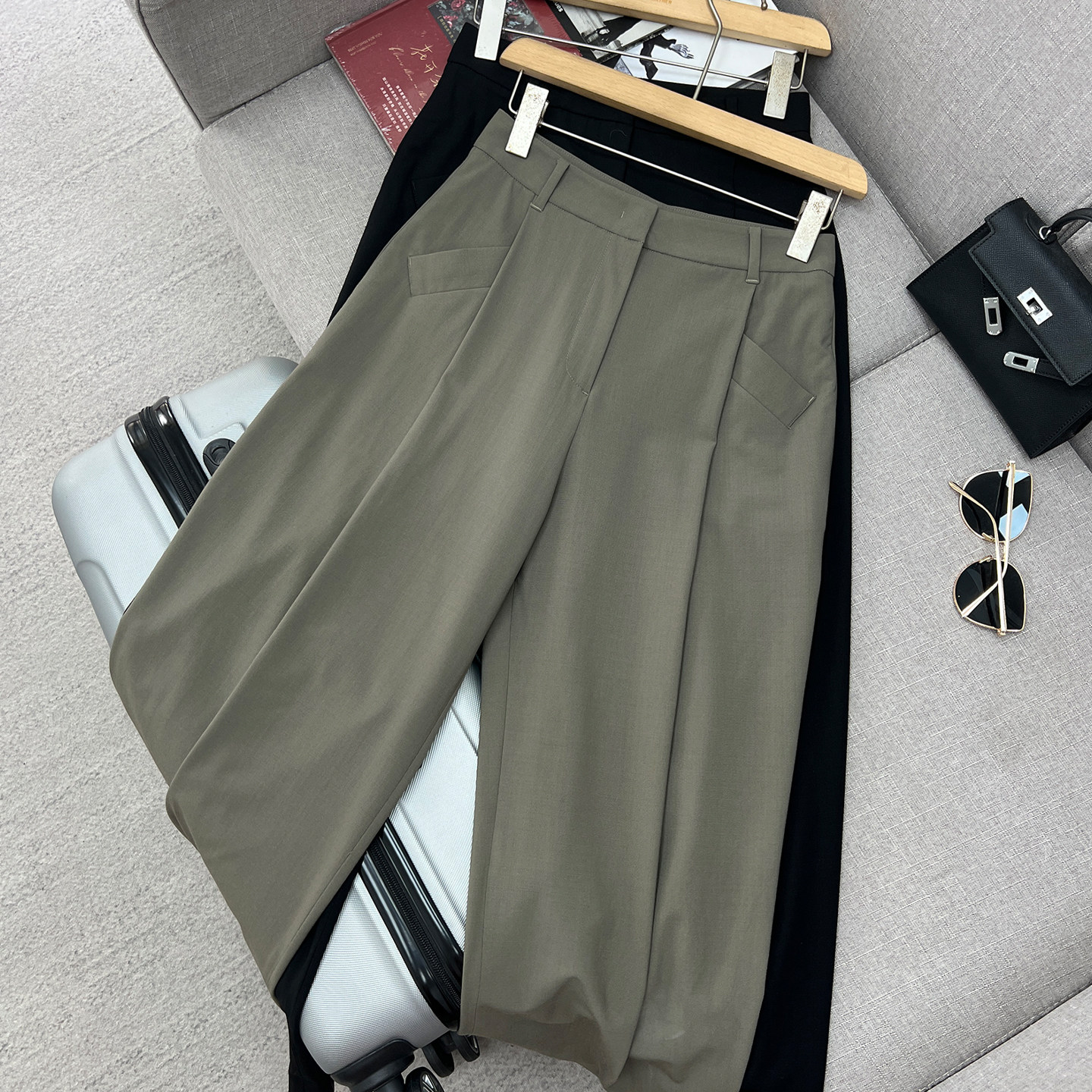 精纺羊毛简约休闲OL风大长腿高腰女宽松显瘦直筒通勤百搭西裤长裤
