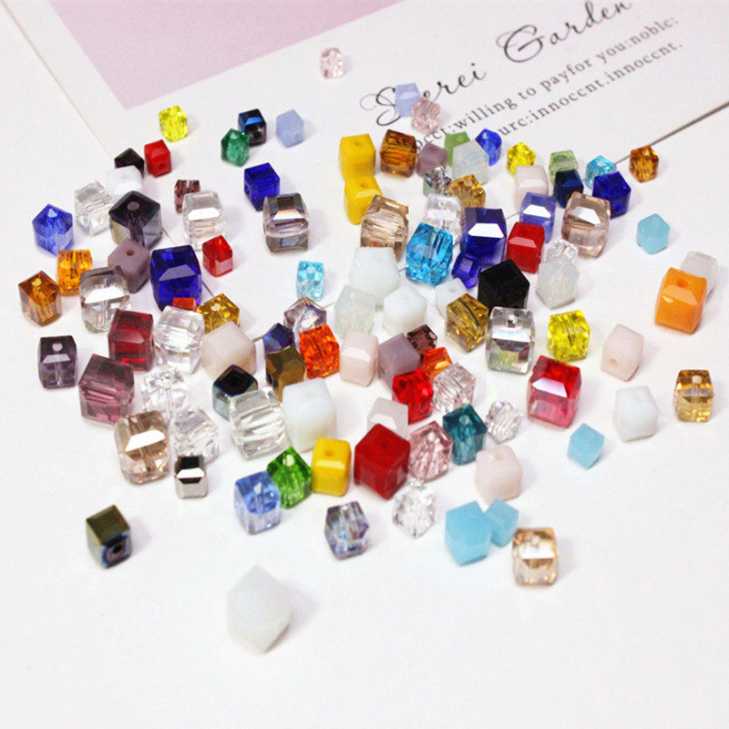 正方形四方珠diy发饰品珠帘手工串珠材料4mm水晶玻璃珠子方糖散珠