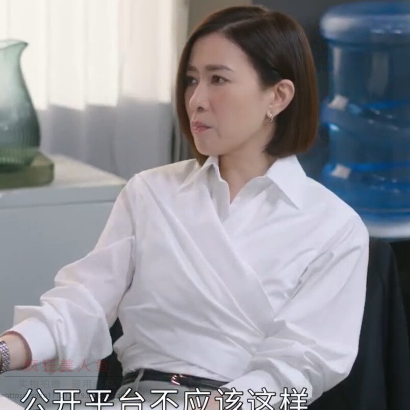 新闻女王2佘诗曼文慧心同款定制宽松褶皱绑带气质白色衬衫上衣女