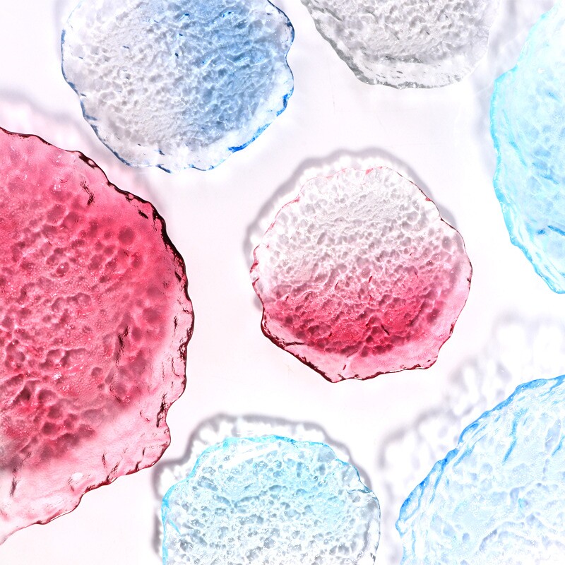 透明粉色冰露玻璃盘大号创意点心水果盘早餐沙拉餐盘家用甜品碟子