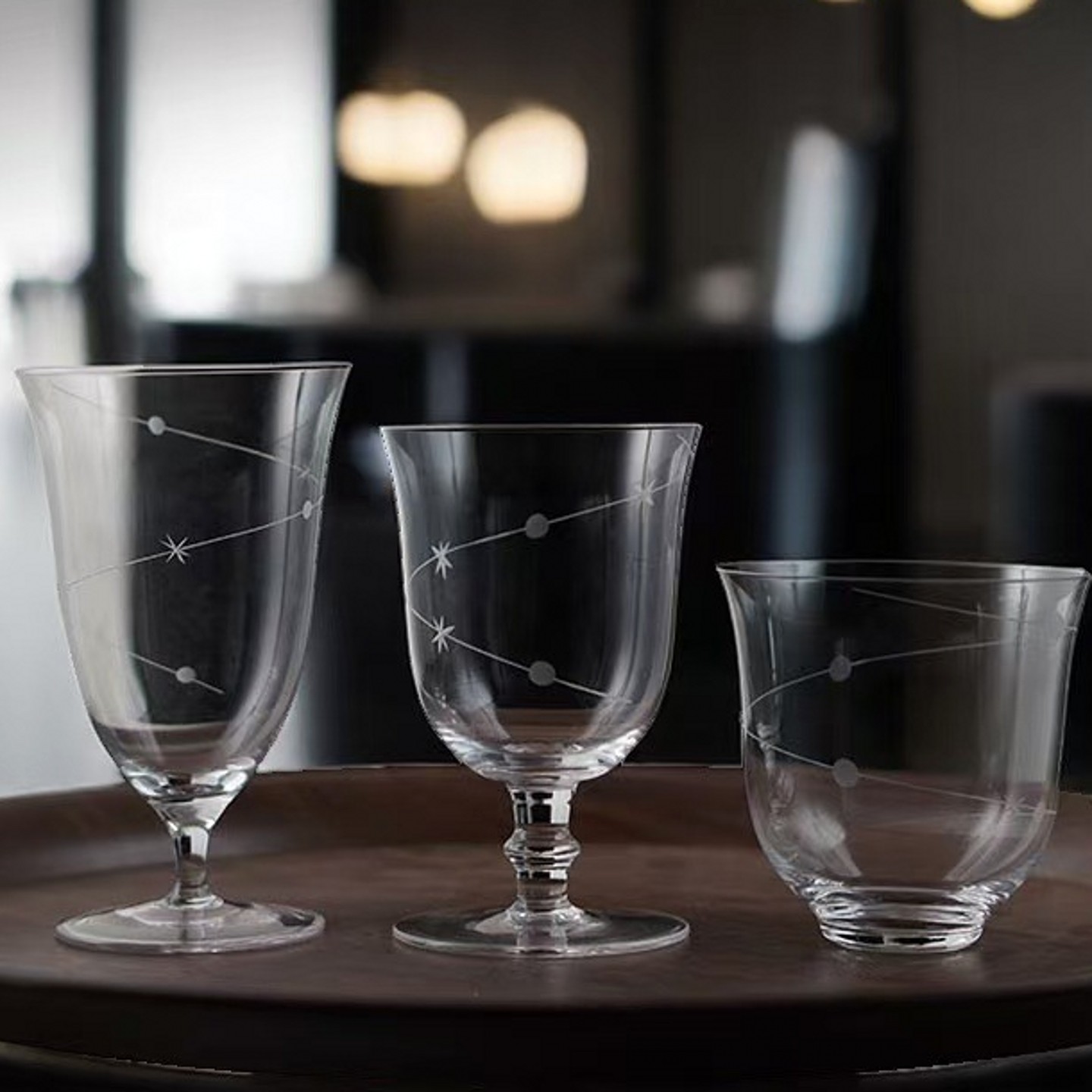 日式木村超薄刻花星轨水晶高脚杯