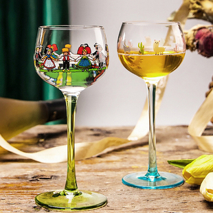 卡哇伊阿尔萨斯风格 绿杆小酒杯子 小人杯葡萄酒杯北欧Ins风甜酒杯